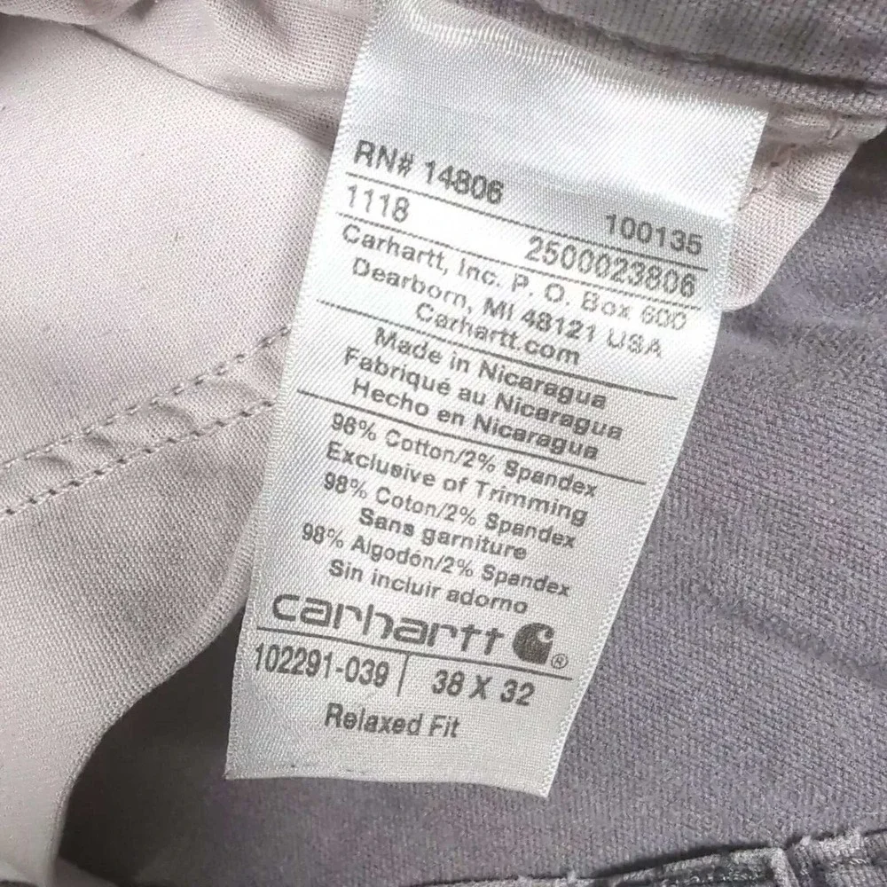 Carhartt Pants 38x32 Men Gray Canvas Rugged Flex Thick Work Distressed Relaxed